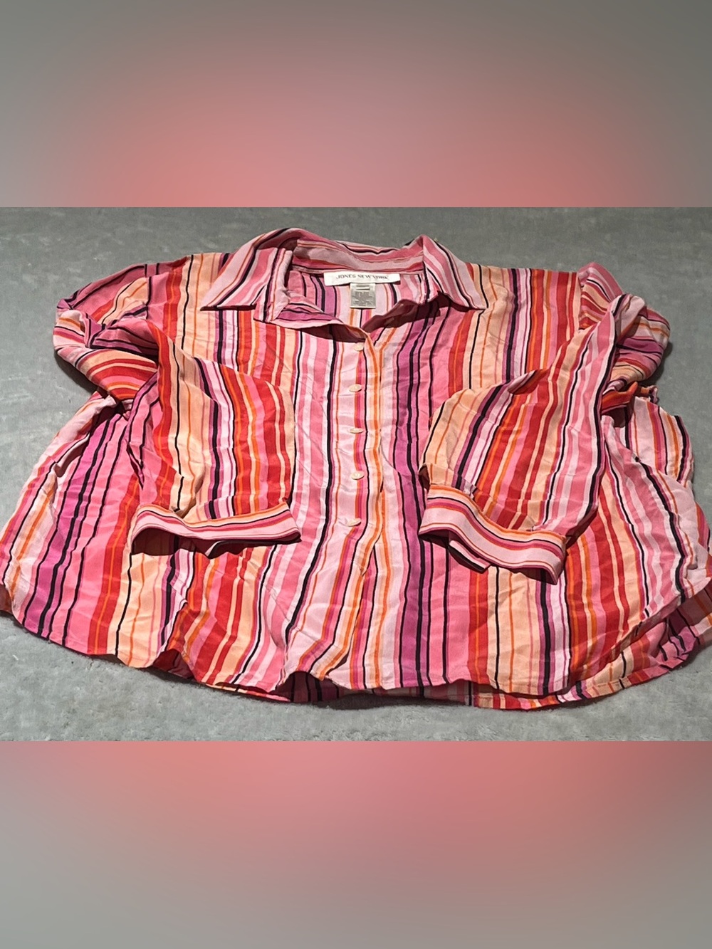 Jones New York Pink & Orange silk Striped Button-Down Shirt